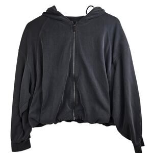Athleta Seasoft Bubble Hem Hoodie Size L In Black. Cropped. Loose Fit